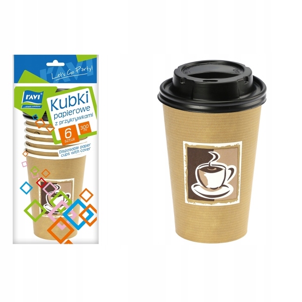 KUBKI PAPIEROWE Z PRZYKRYWKĄ NA KAWĘ 300ML RAVI
