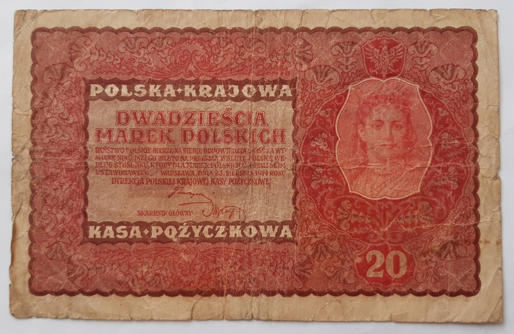 Banknot 20 Marek Polskich 1919 II Serja DH