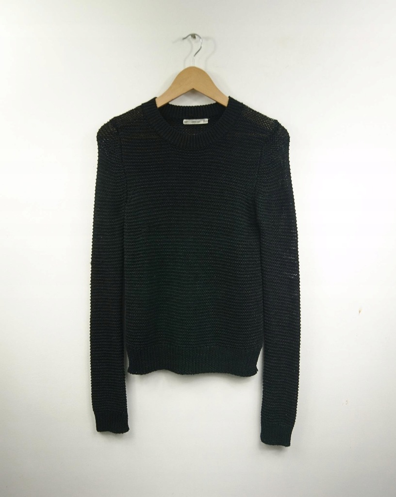 ZARA KNIT CZARNY AŻUROWY SWETER ZŁOTY REFLEKS S 36