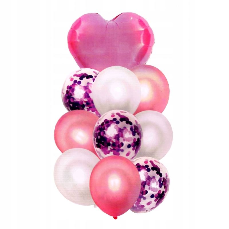 Balony z sercem i konfetti 30-46cm 10szt różowe