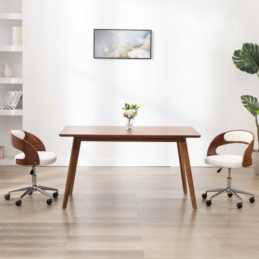 Obrotowe krzesło biurowe, białe, gięte drewno i sz