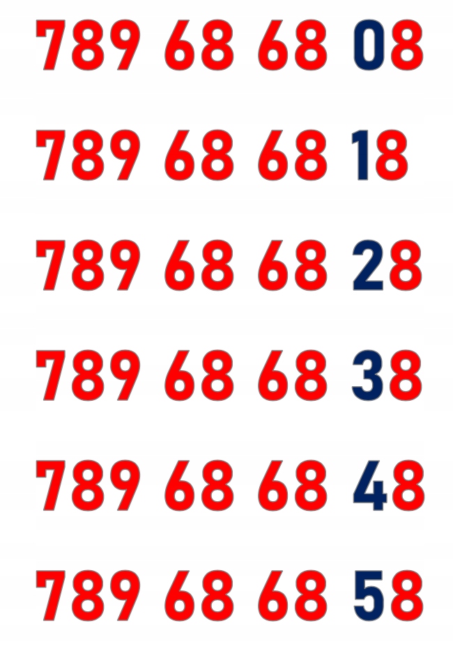 789 68 68 x8 - 0,1,2,3,4,5 ORANGE ZŁOTY NUMER x6