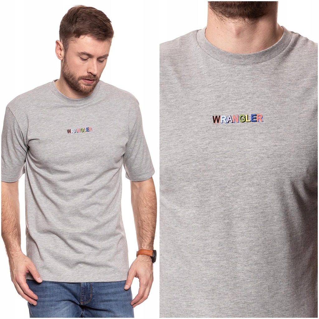 WRANGLER T-SHIRT KOSZULKA MĘSKA SZARA NADRUK M