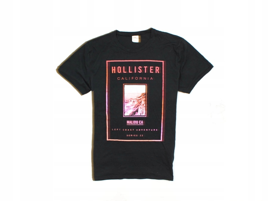 M Hollister T-shirt Męski Koszulka Nadruk Czarna L