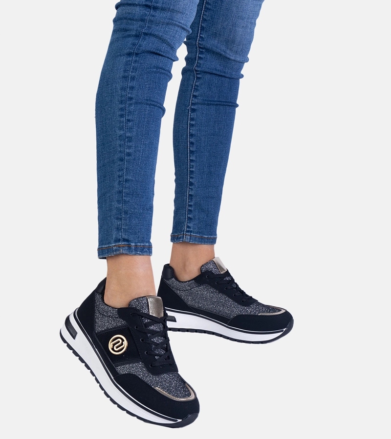 Czarne sneakersy błyszczące ze złotą ozdobą Nadina rozmiar 36