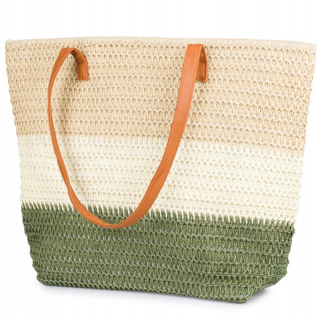 Torba Plażowa Duża Słomkowa Shopper z Podszewką Na Zamek TOR-757