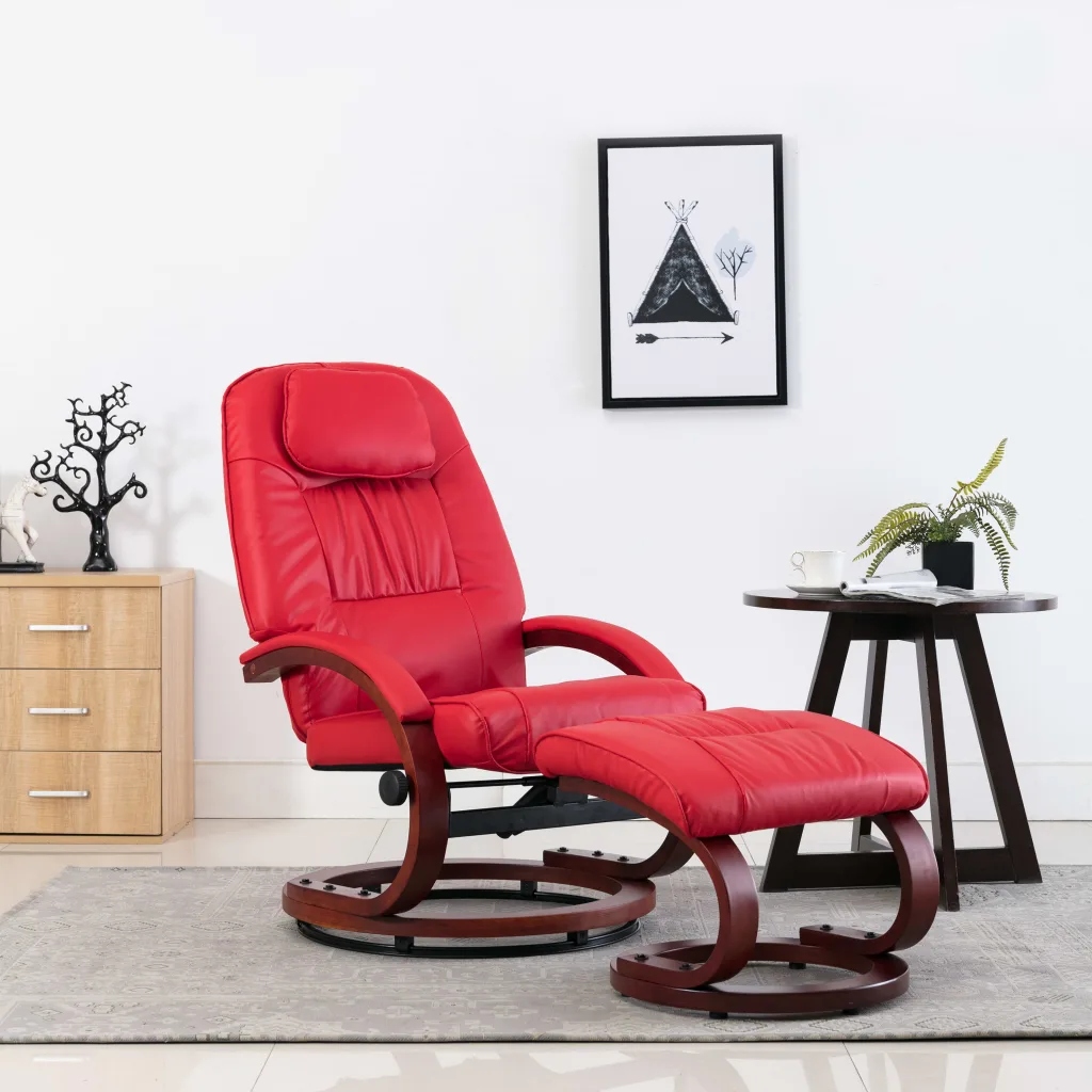 vidaXL Rozkładany fotel z podnóżkiem, czerwony, sz