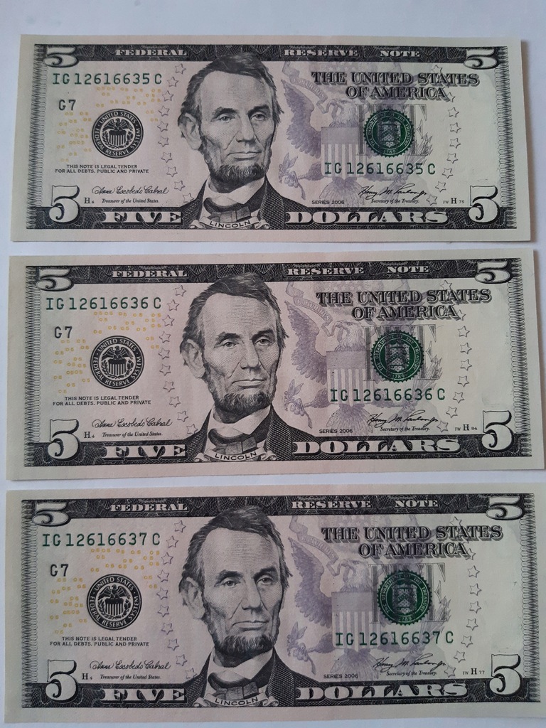 5 $ 2006 UNC Zestaw 3 Banknotów USA (2)