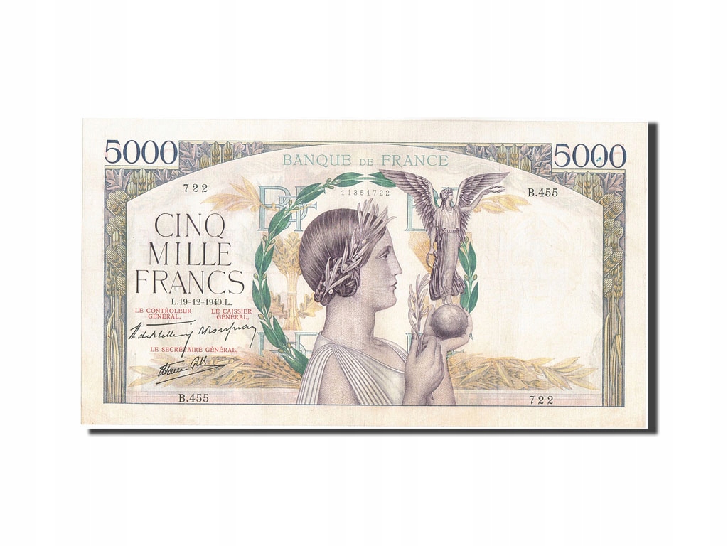 Banknot, Francja, 5000 Francs, Victoire, 1940, 194