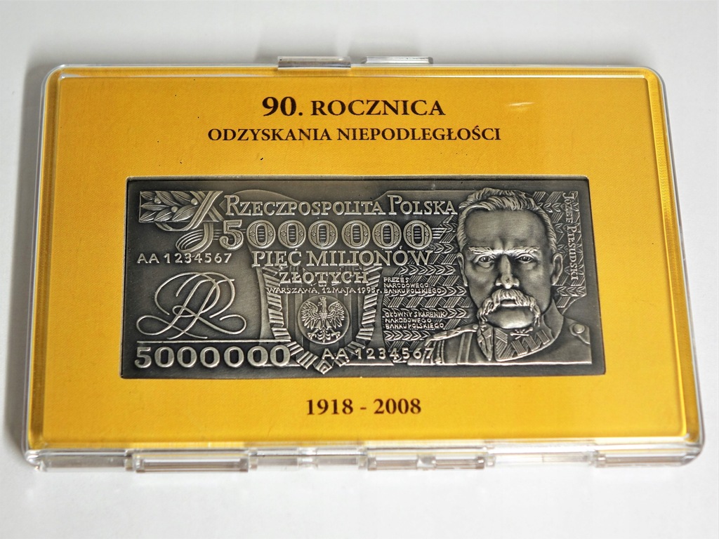 NC Plakieta banknotu 5 000 000 zł tombak srebrzony