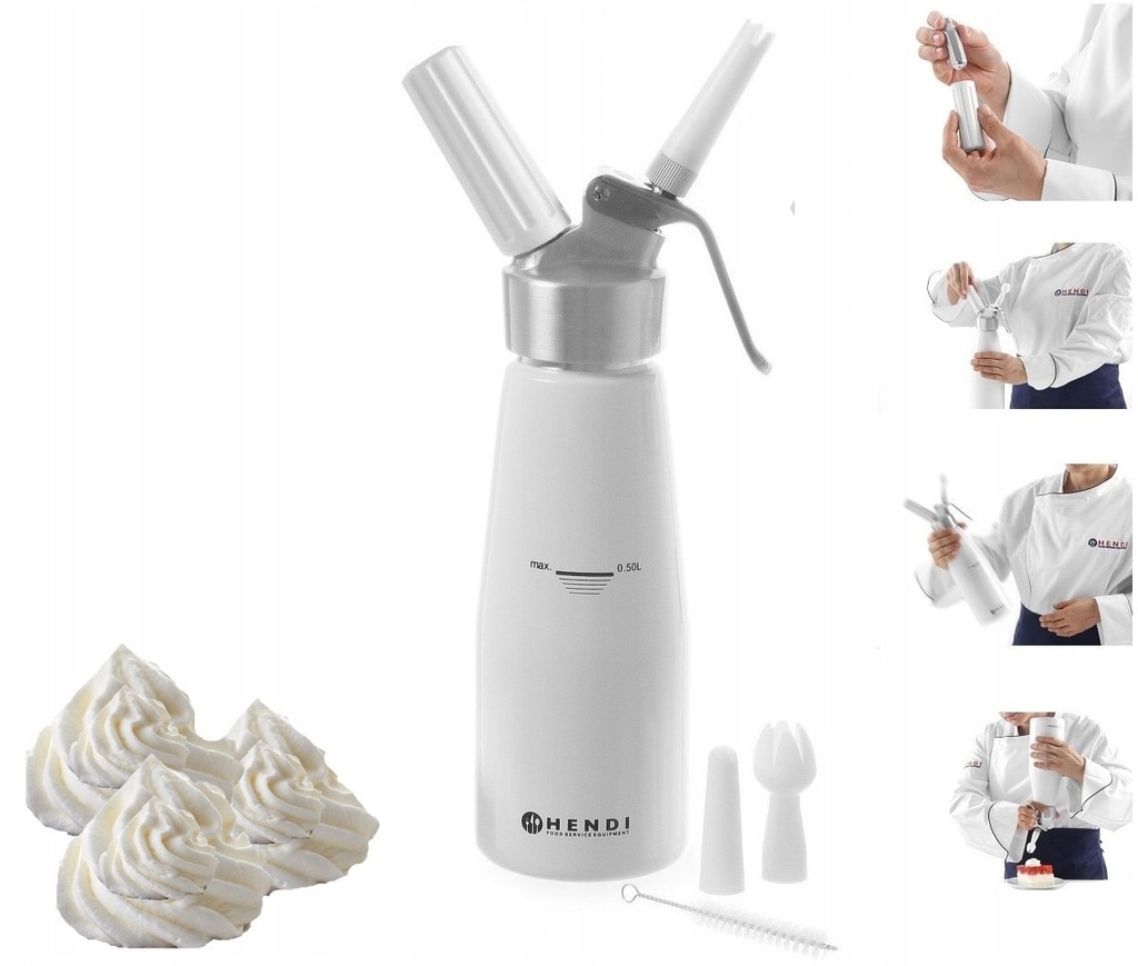 Biały Syfon do Bitej Śmietany Dekorator Hendi 0,5L Domowy i Profesjonalny