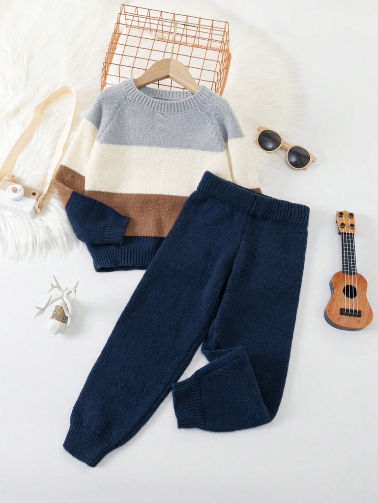 SHEIN KOMPLET CHŁOPIĘCY SWETER+SPODNIE 110 192