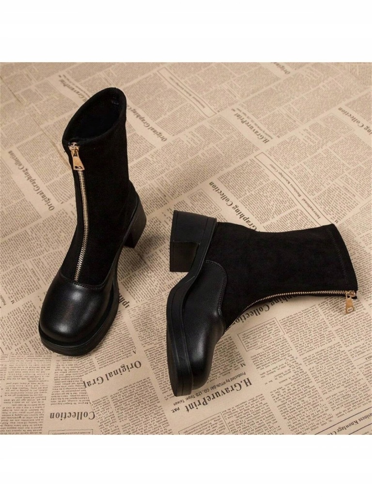 SHEIN BOTKI CZARNE ZŁOTY ZAMEK Z PRZODU 40 144