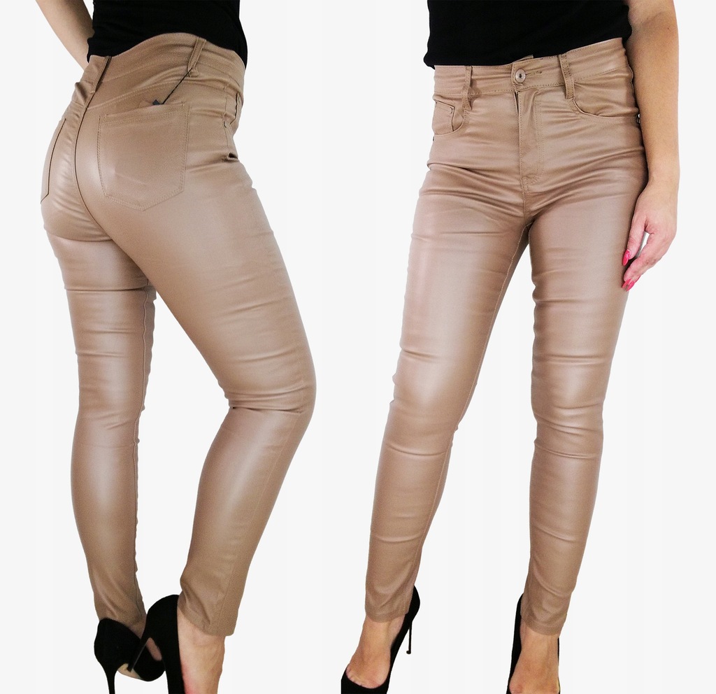 WOSKOWANE SPODNIE WYSOKI STAN PREMIUM 48 BEŻ