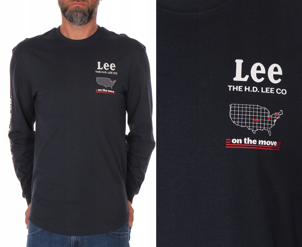 Lee MĘSKI GRANATOWY long sleeve NADRUK LOGO XL