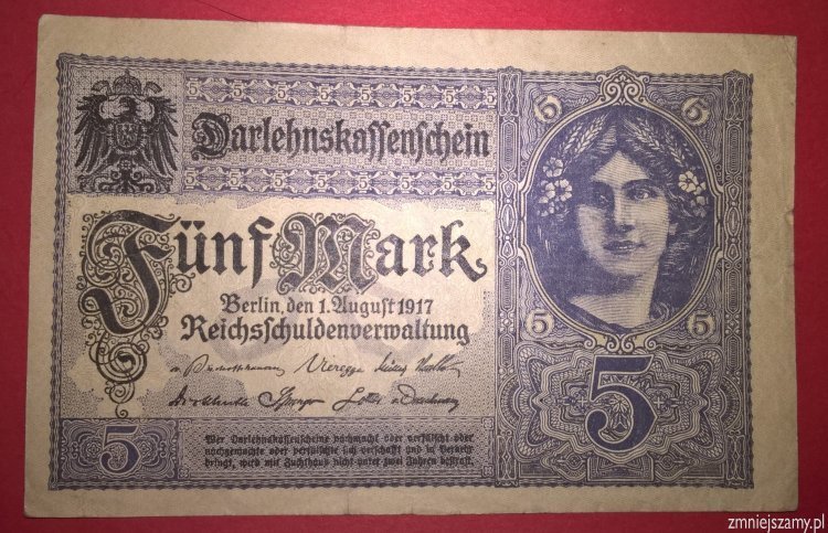 WOŚP Niemcy - Oryginalne 5 marek z 1917r. seria Z