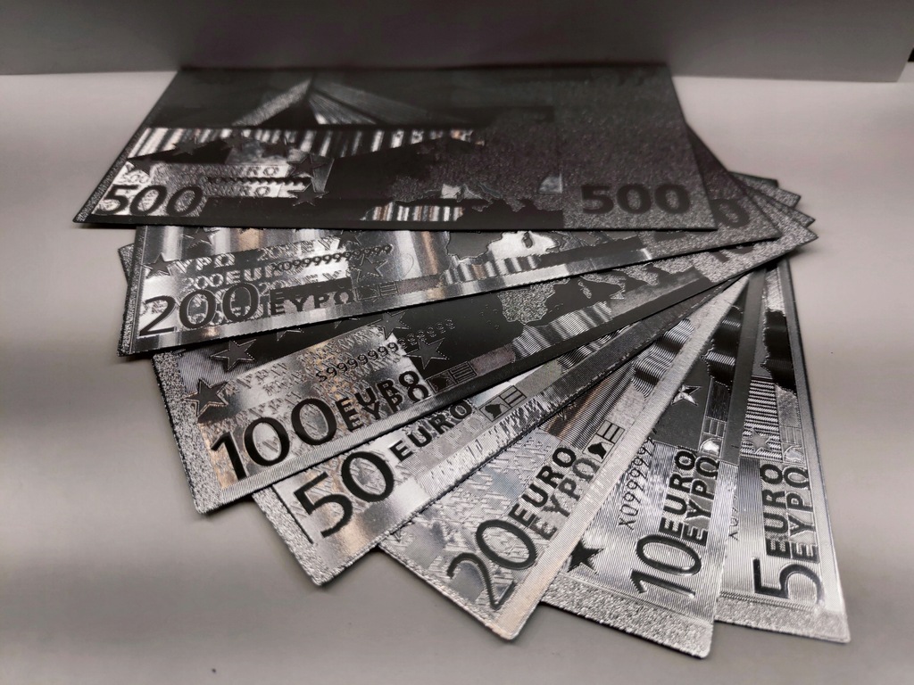 Piękny zestaw posrebrzanych banknotów EURO