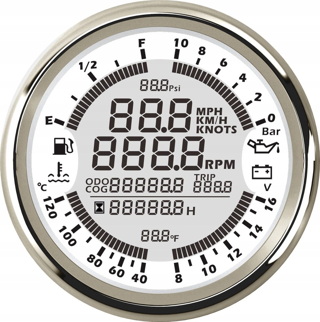 Prędkościomierz multifunkcyjny 0 - 60 Knot biały