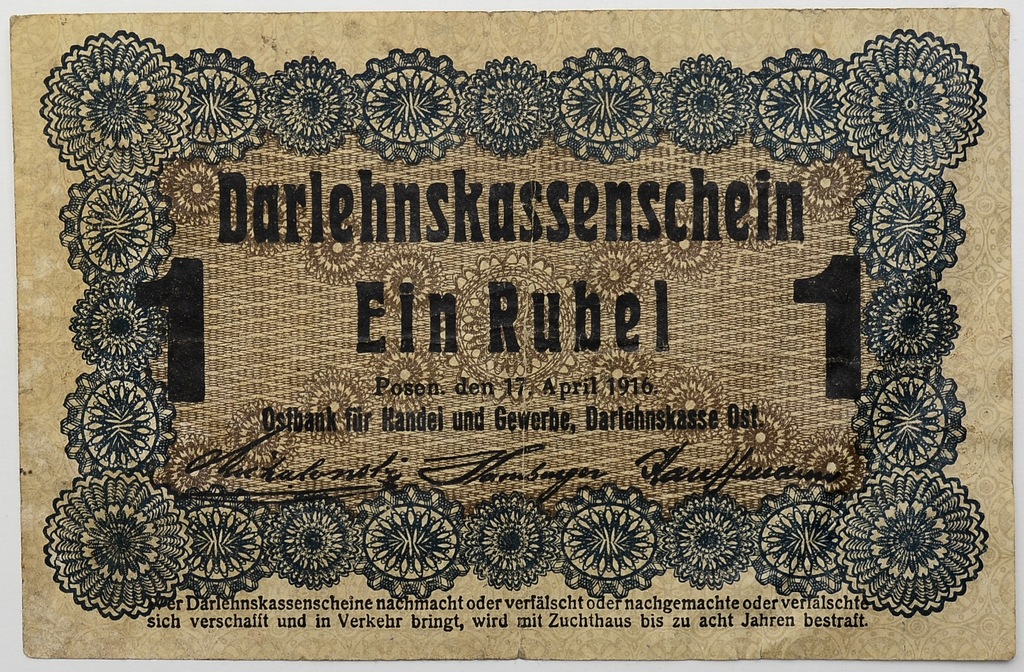10.db.Niem.Okup.Ter.Wsch., 1 Rubel 1916, St.3+