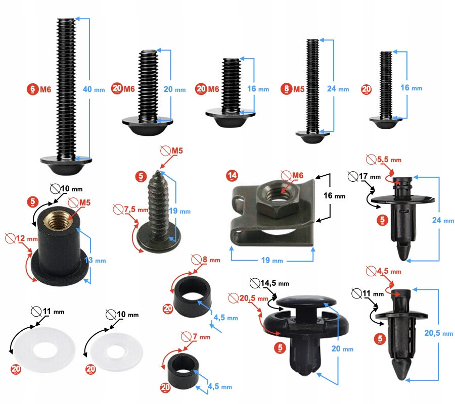 ŚRUBY OWIEWEK UNIWERSALNE ALUMINIOWE CZARNE