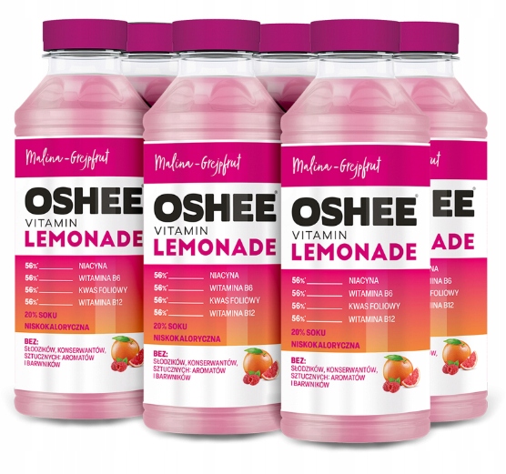 6x Oshee Vitamin Lemonade 555 ml Malina-Grejpfrut