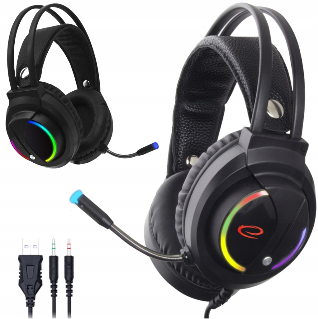 Słuchawki Gamingowe Dla Graczy Nauszne Miękkie Poduszki + Mikrofon RGB LED