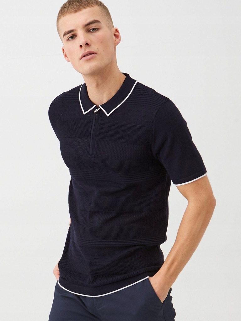 RIVER ISLAND GRANATOWE MĘSKIE POLO__M