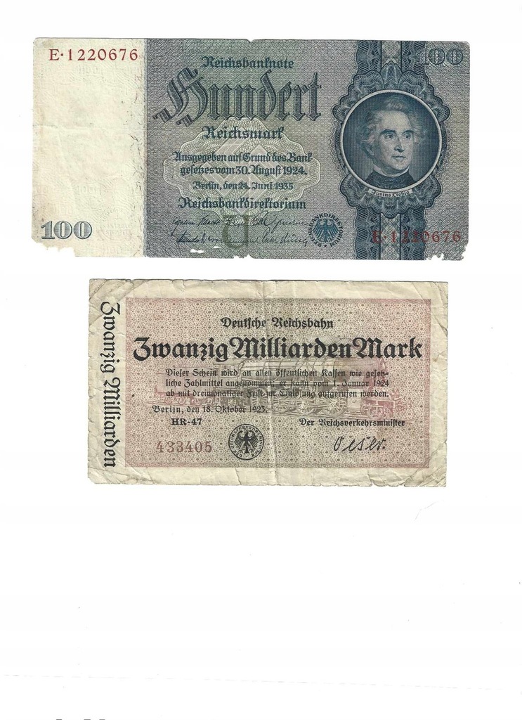 100 Reichsmark SWASTYKA 1935 + 20 Milliarden Mark