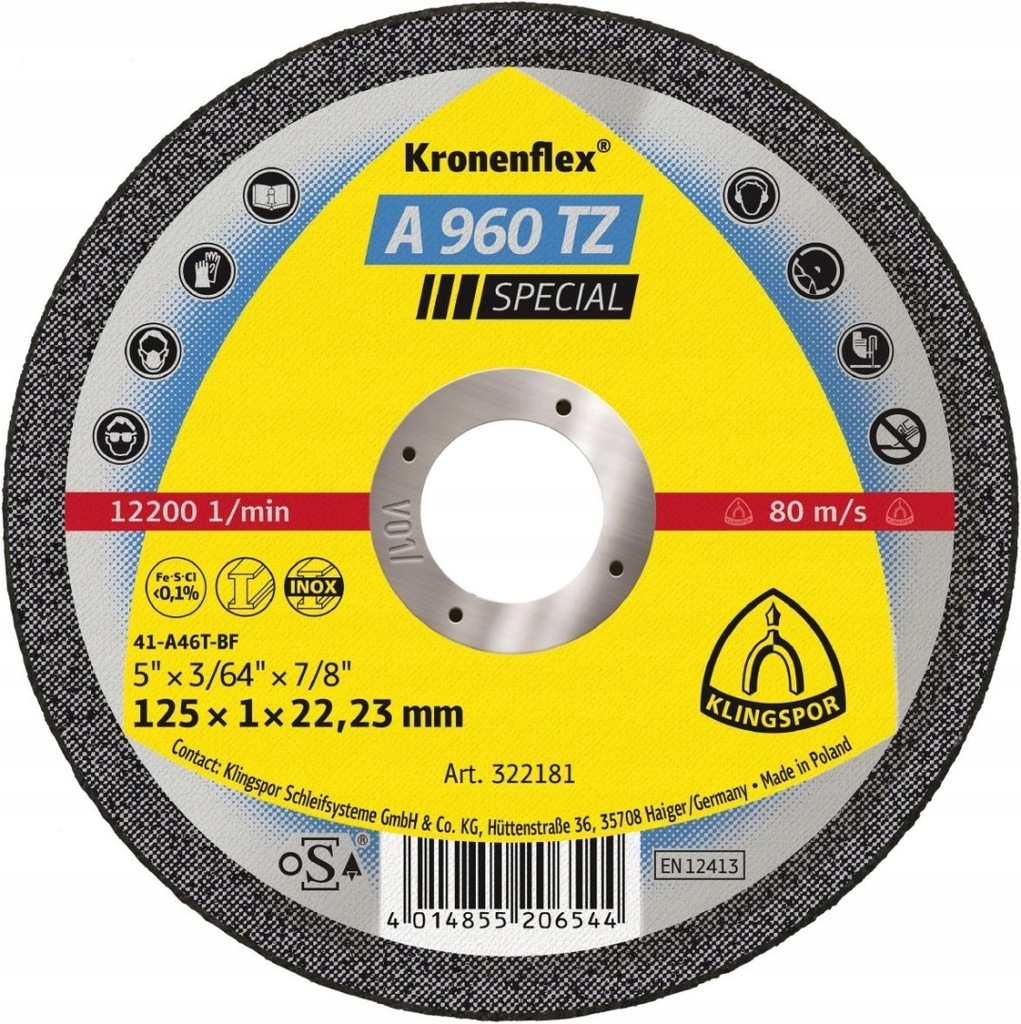 Tarcza do cięcia-inox,st a960tz 125*1.0*22.2 pł. szt.1