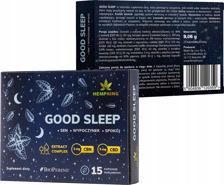 HempKing Good Sleep konopie siewne 5 mg CBD na sen 15 kapsułek