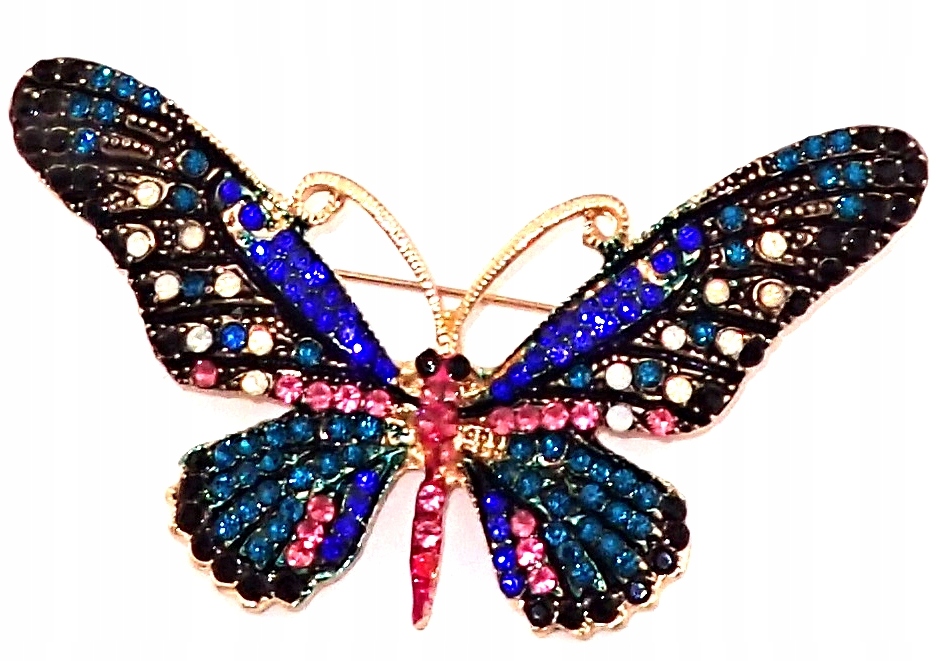 Broszko-wisior stalowy- motyl z kryszt.kolorowymi