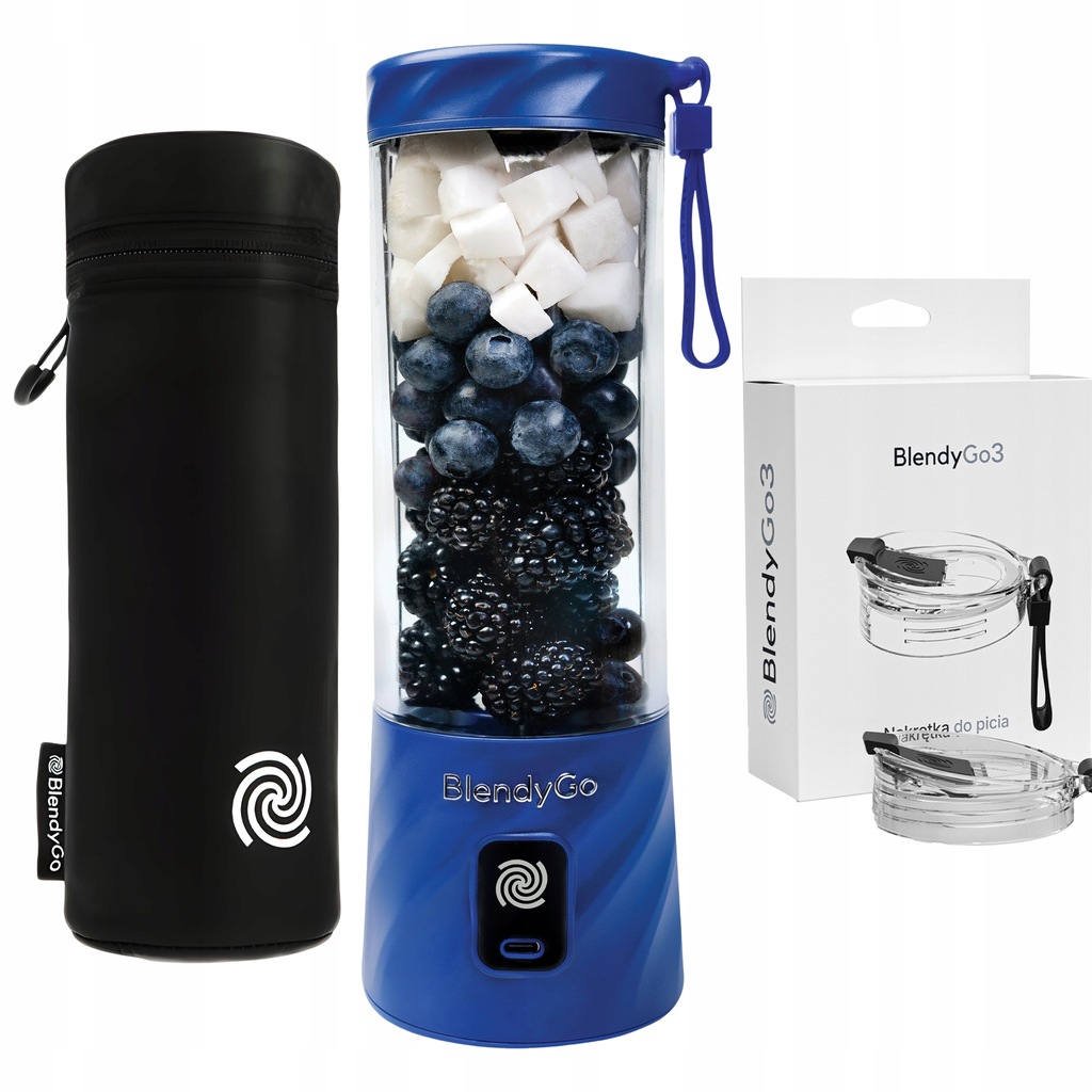 Blender BlendyGo 3 Bezprzewodowy Granatowy USB Nakrętka Ustnik Etui Zestaw