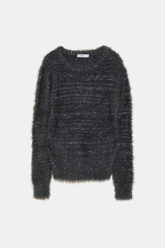 Puszysty, włochaty sweter z cekinami Zara r S - 7879585199 - oficjalne  archiwum Allegro
