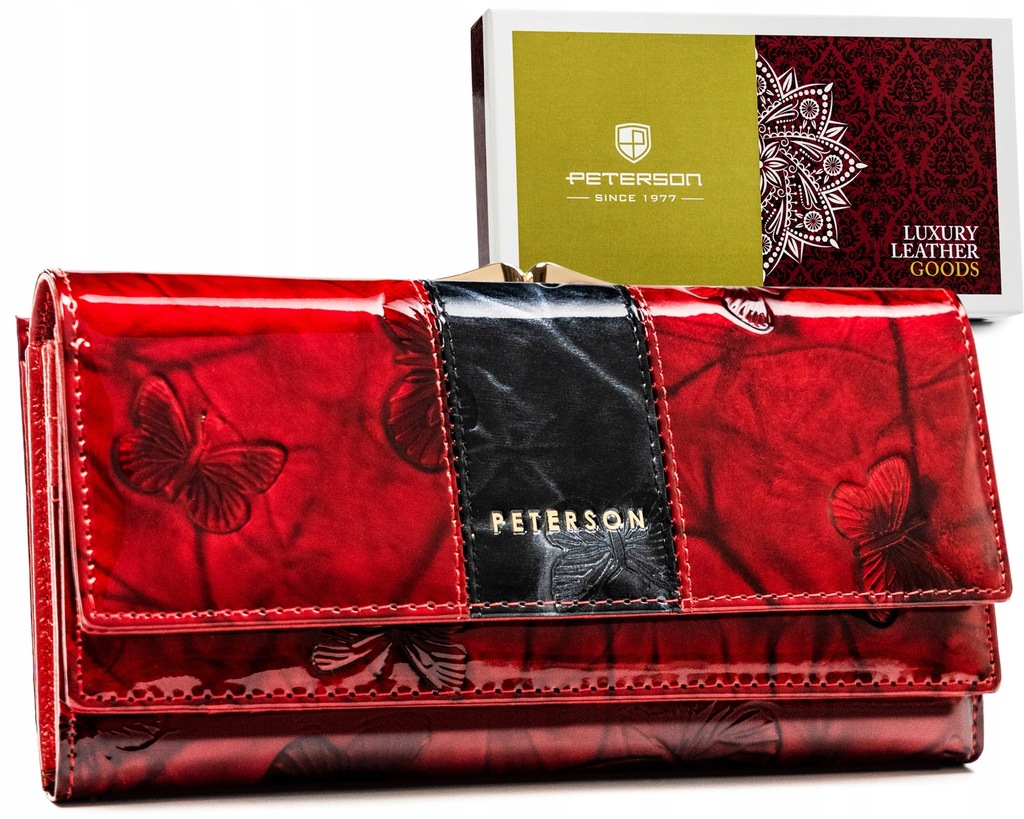 Peterson damski portfel skórzany holograficzny antykradzieżowy na prezent