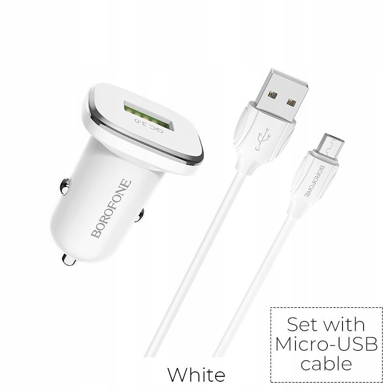 Borofone - ładowarka samochodowa USB z QC3.0 i kab