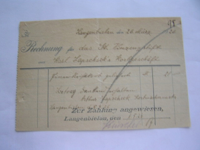 BIELAWA LANGENBIELAU - RACHUNEK 1926