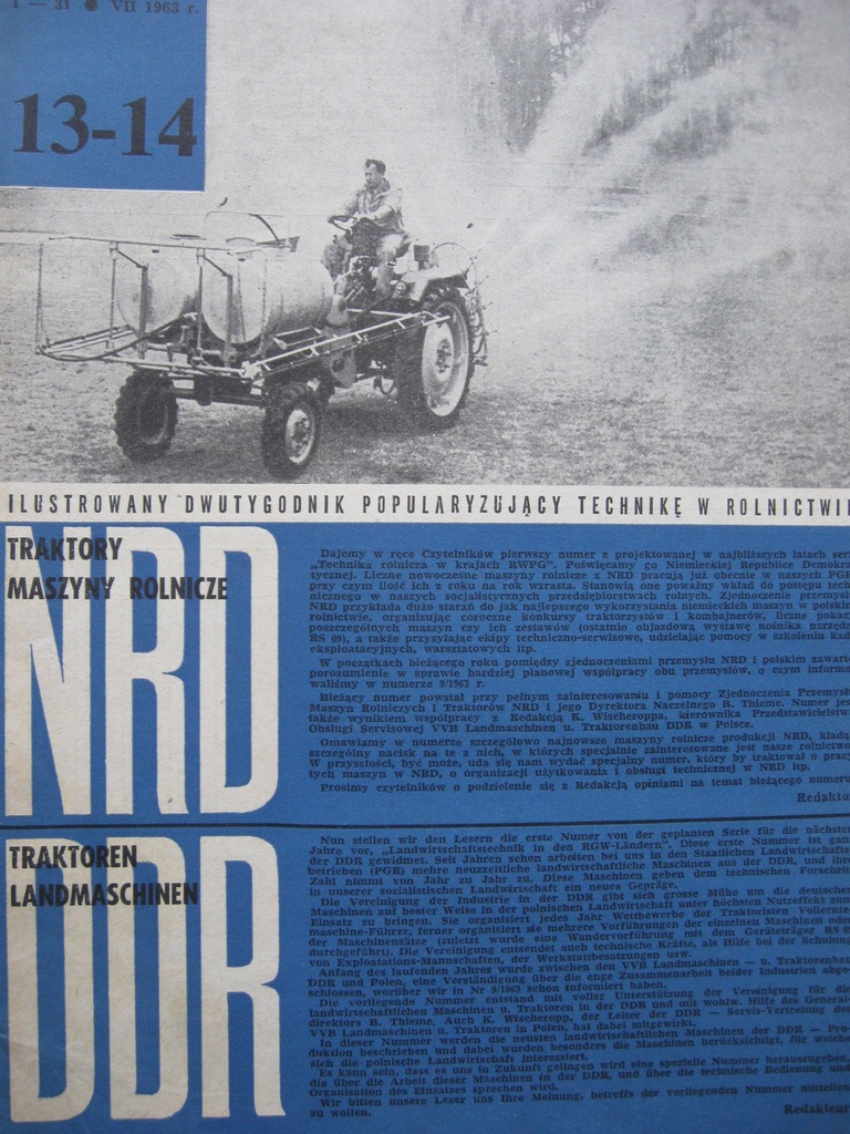 MECHANIZACJA ROLNICTWA Pługi, wieloraki, traktory, maszyny NRD - 13-14/1963