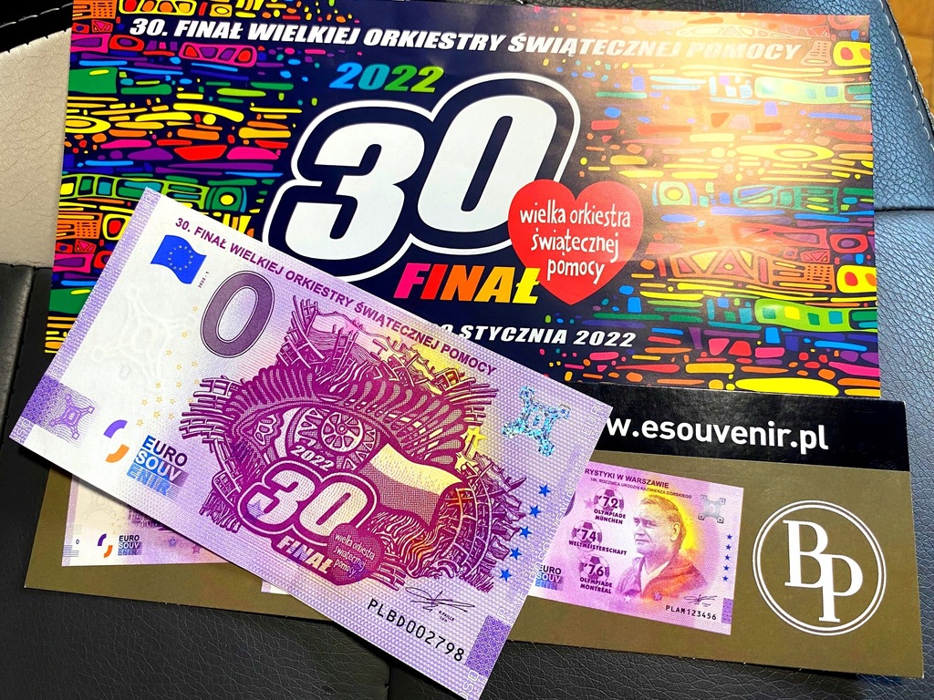 Limitowany banknot 0 EURO - pamiątka 30. Finału WOŚP