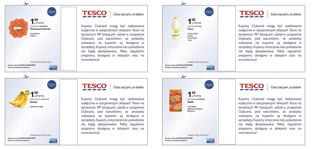 kupony na zakupy w TESCO do karty CLUBCARD 31.03