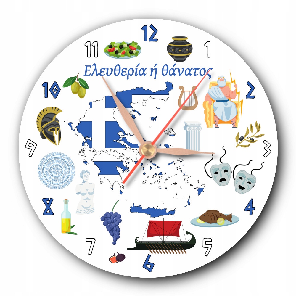 Zegar ścienny Grecja symbole greckie mapa flaga