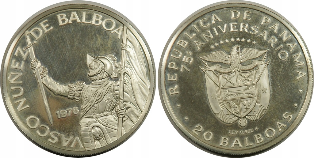 32PW. PANAMA 20 BALBOAS 1978 4 UNCJE SREBRA