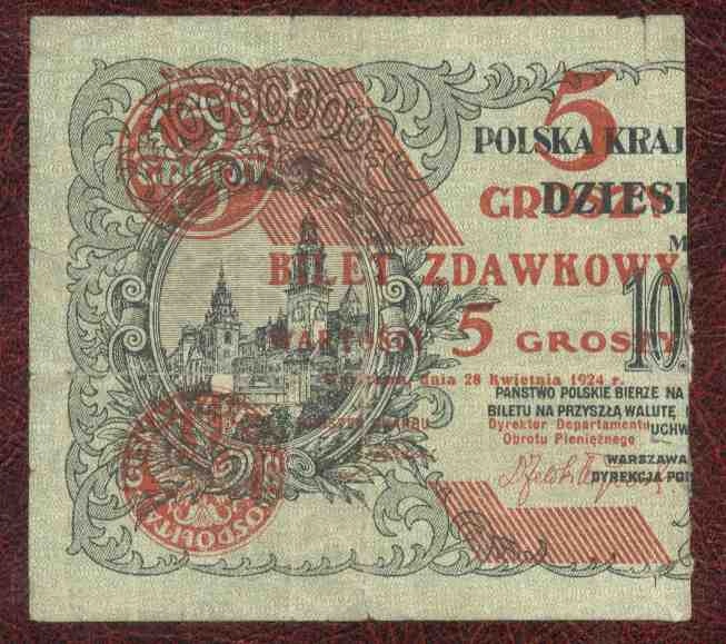 5 groszy 1924 r. bilet zdawkowy st. 4 - UNIKAT !!!!!!!!!