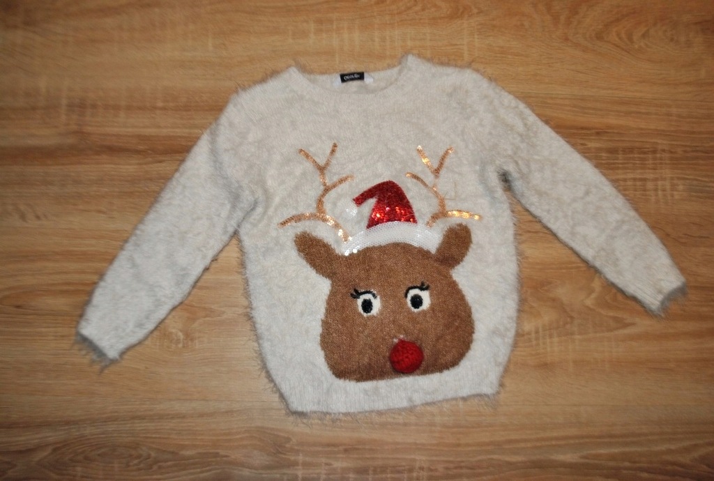 GEORGE świąteczny sweterek RENIFEREK 110-116 BDB