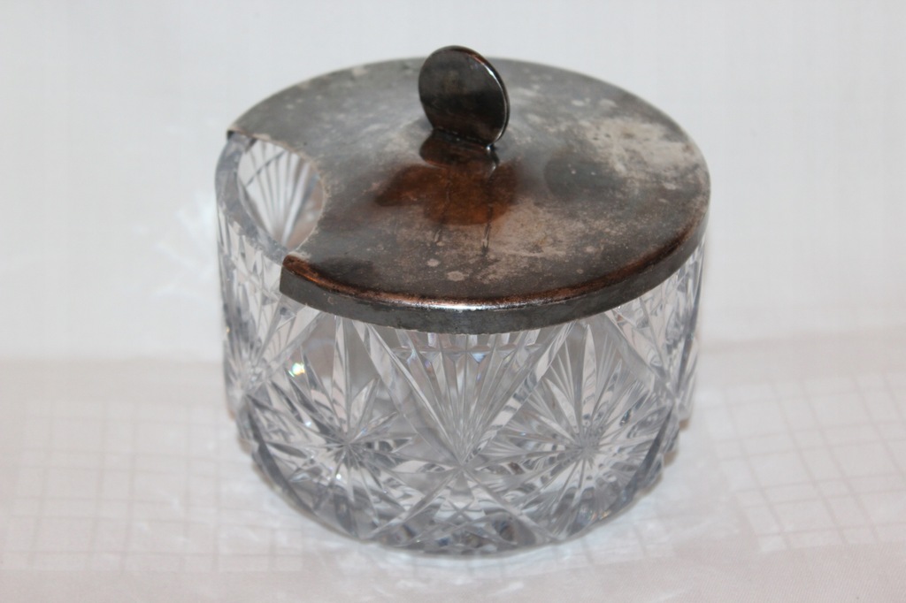 HEFRA Kryształowa cukiernica srebrna pokrywka