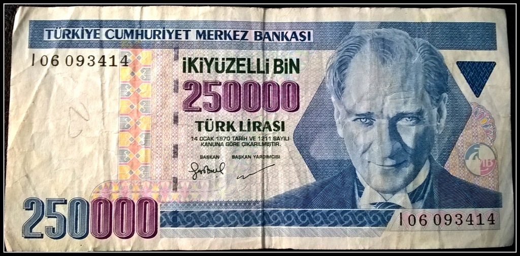 Banknot Turcja 250 000 Lirasi1970r.