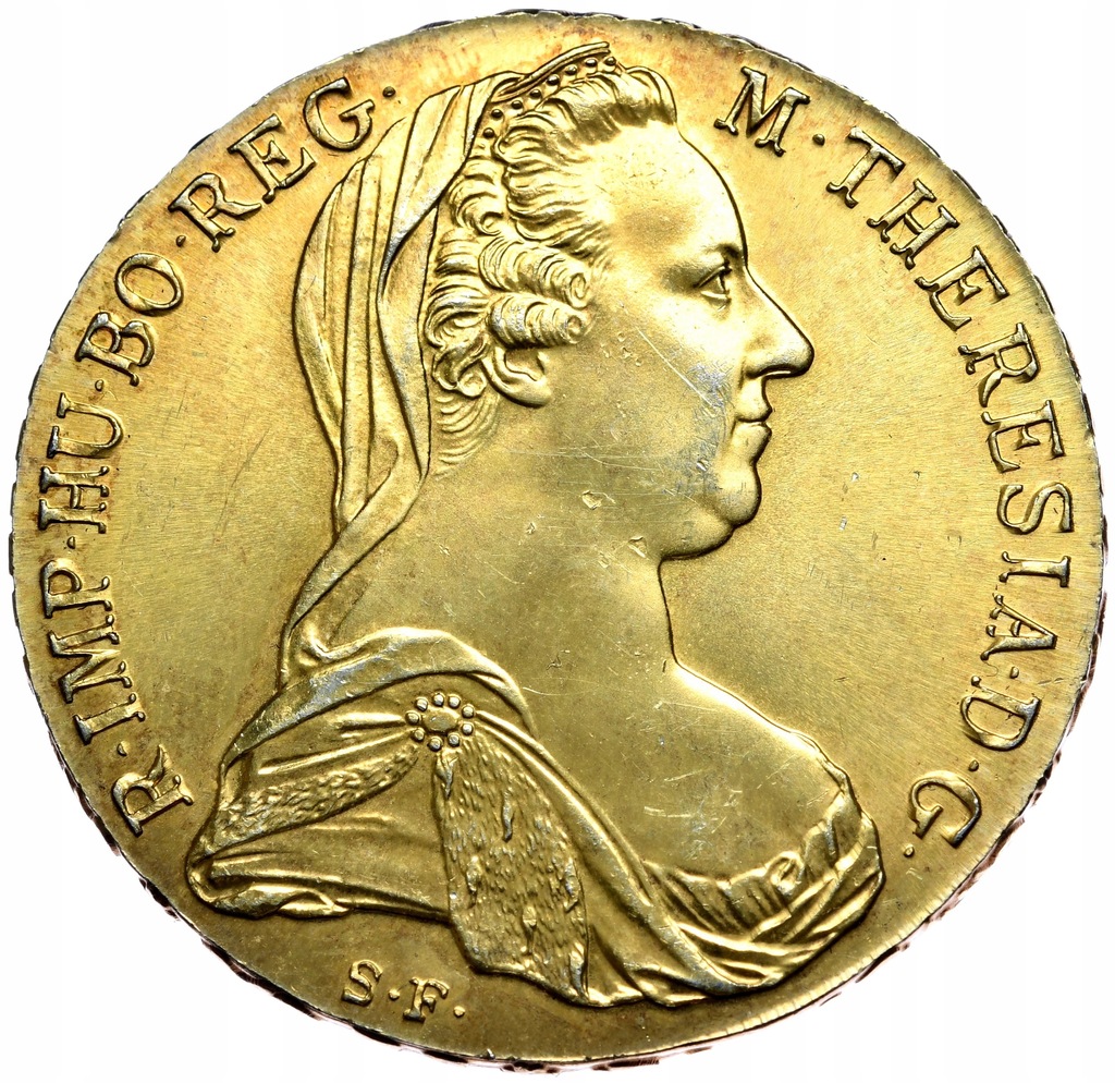 Austria, Maria Teresa, talar 1780r., nowe bicie, srebro, złocona, mennicza