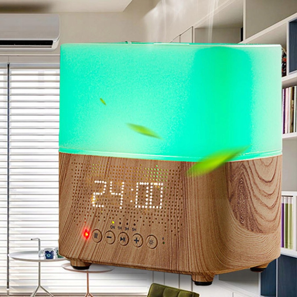 Alarm Clock Essential Oil Diffuser with Speaker Shallow wooden grain