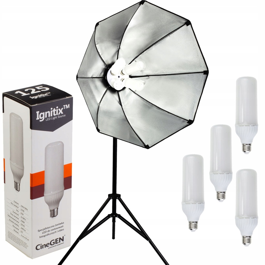 Zestaw Oświetlenia Ciągłego Lampa Softbox Octa 90cm 125W LED