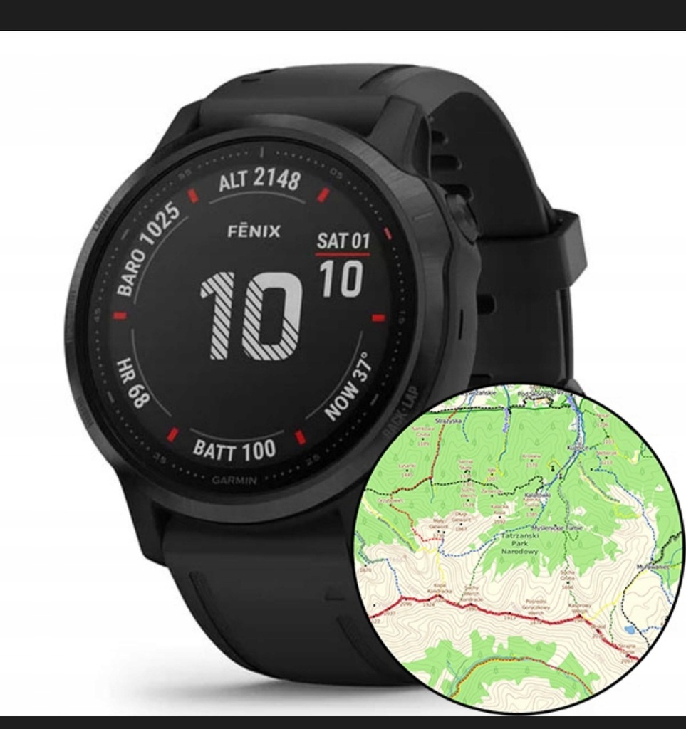 Garmin Fenix 6s Pro czarny OSMapa Polska + Pasek