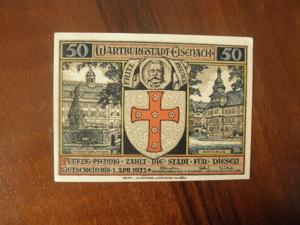 Notgeld Wartburgstadt Eisenach 50 PF 1921